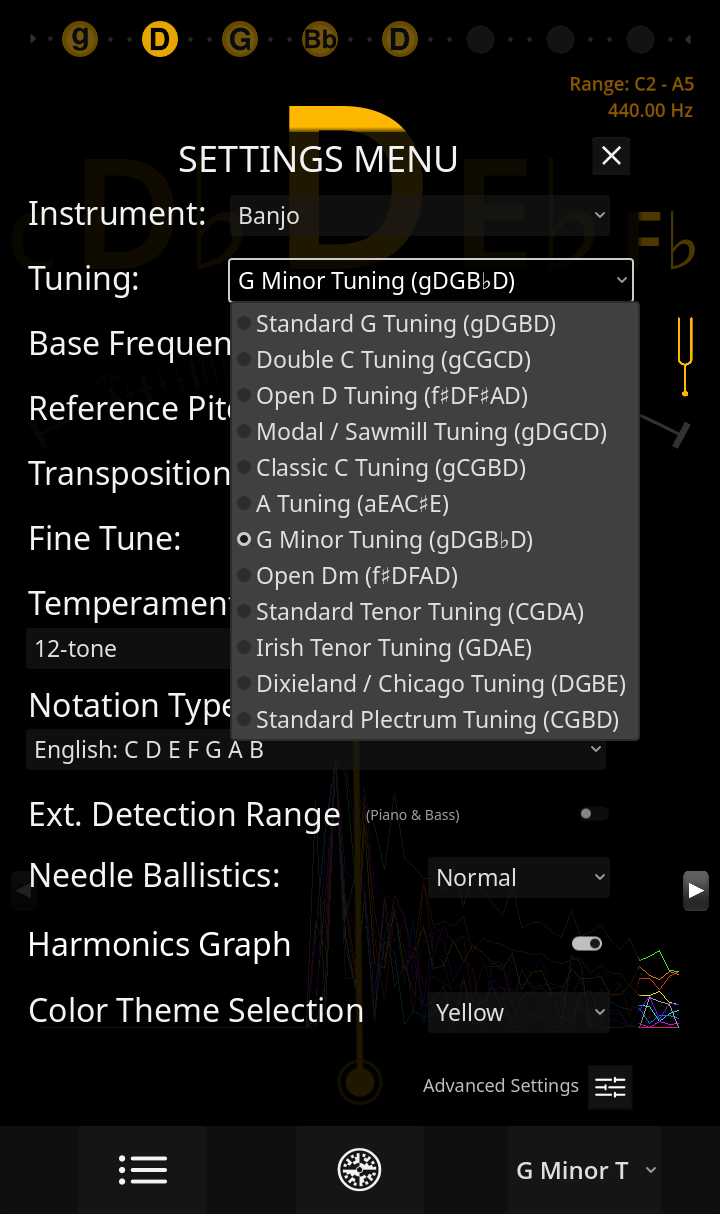 Ultimate Tuner Pro - Banjo Tunings List