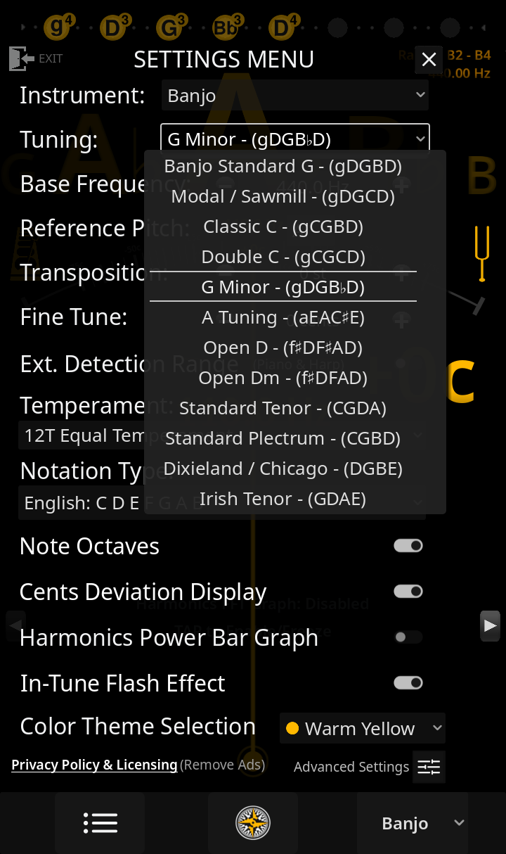 Ultimate Tuner Pro - Banjo Tunings List