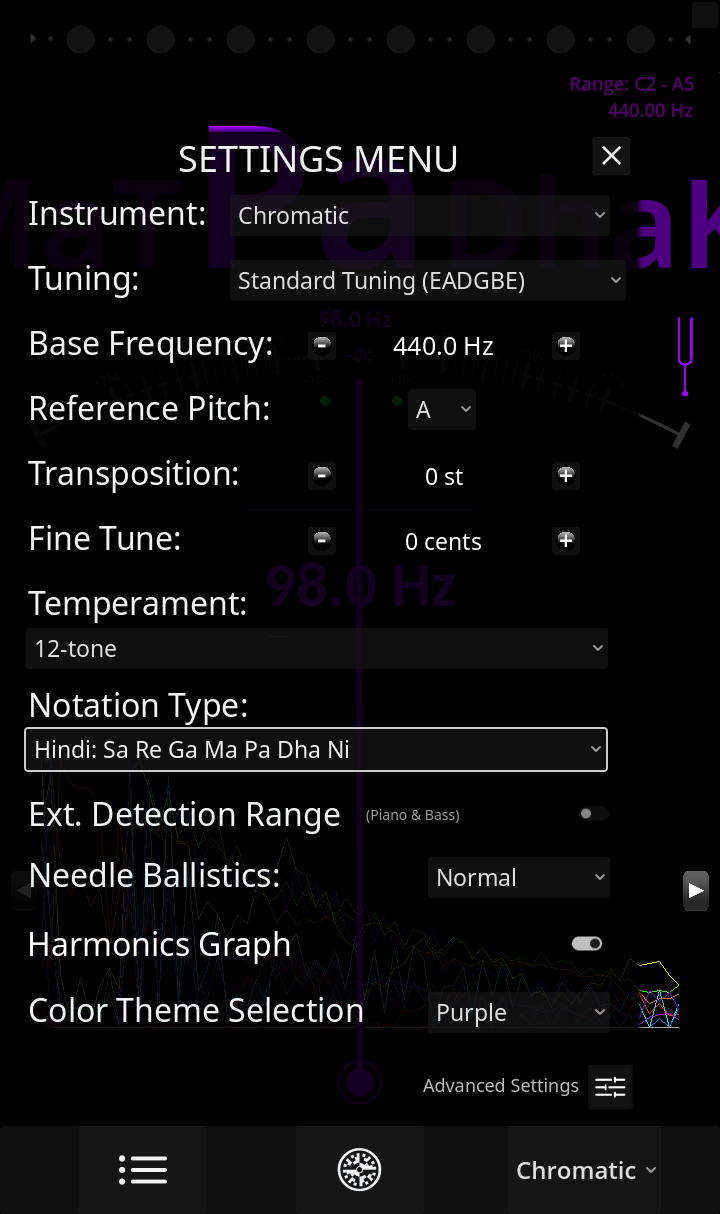 Ultimate Tuner Pro - Settings Menu
